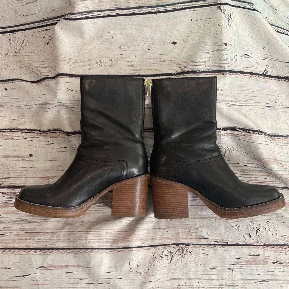 Free People Collection Black Faux Leather Heeled Booties 38.5/8.5